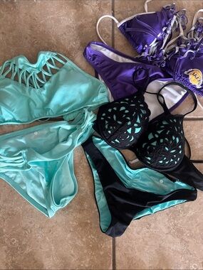 Shade & Shore Aqua and Black Cutout Bikini Set